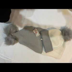 Women’s hat and scarf set Brand new with tags Charlie page brand white and gray